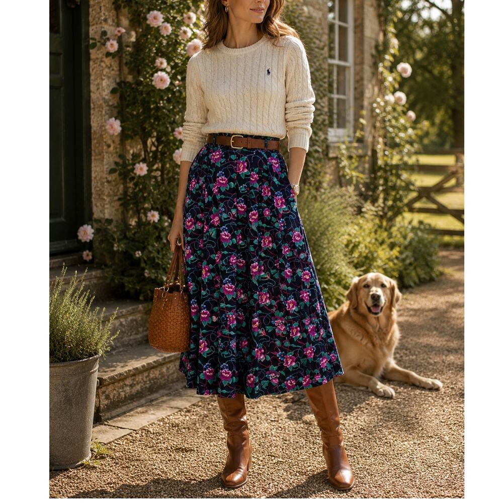 Vintage Pendleton Floral Rope Tassel Print Midi Skirt Country Cottage Size S - Picture 5 of 11